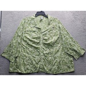 Butterfly Shirt Top Womens Size 30/32W Multi Floral Long Sleeve Collar Button Up